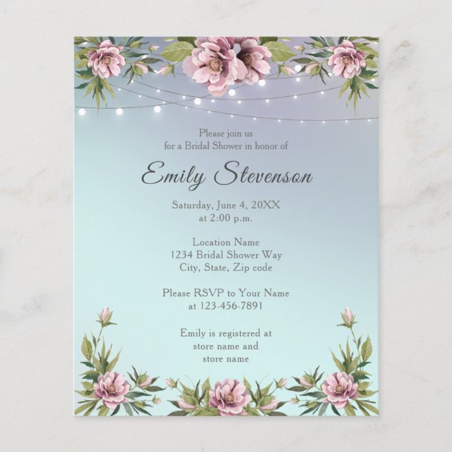Budget Elegant peonies, greenery Bridal Shower Flyer (Front)