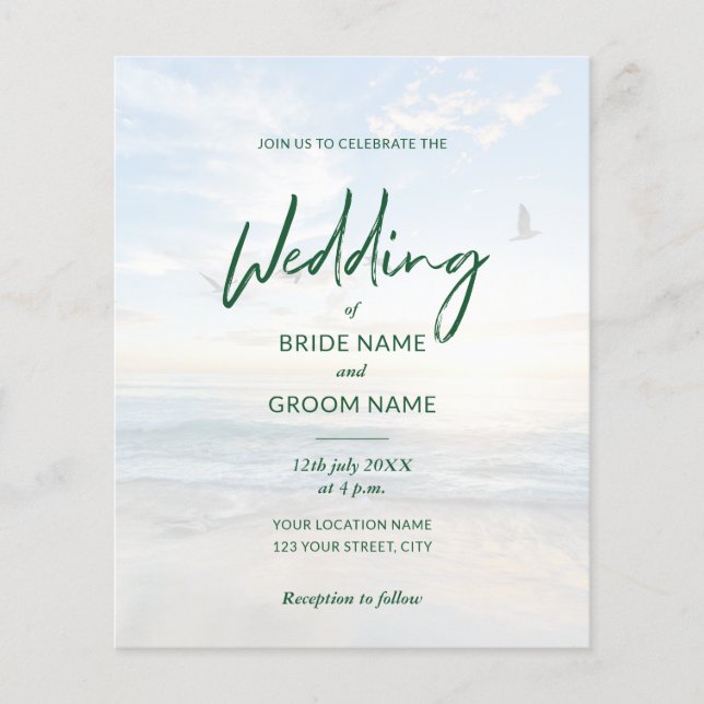 Budget Elegant Photo Beach Wedding Invitations Flyer (Front)