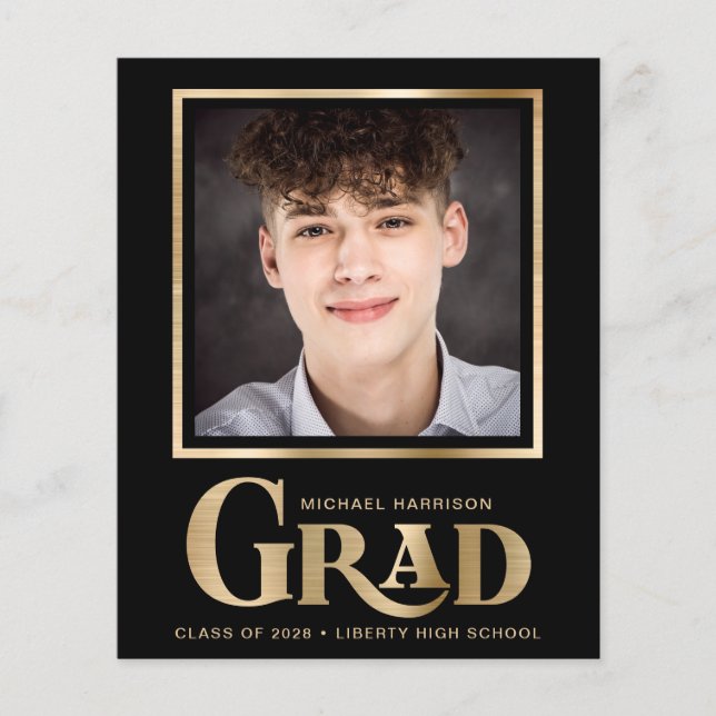 Budget Elegant Photo Black Gold Graduation (Front)