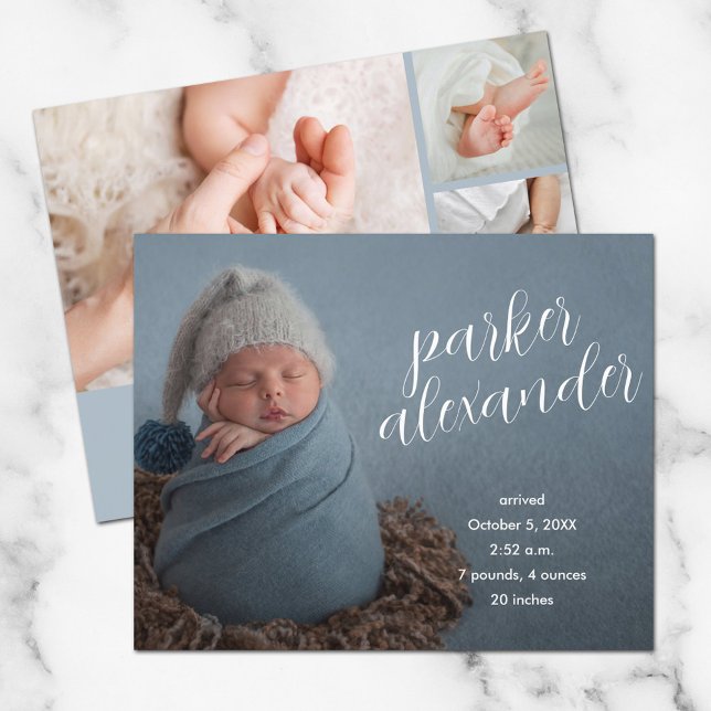 Budget Elegant Photo Collage Birth Announcement (Creator Uploaded)