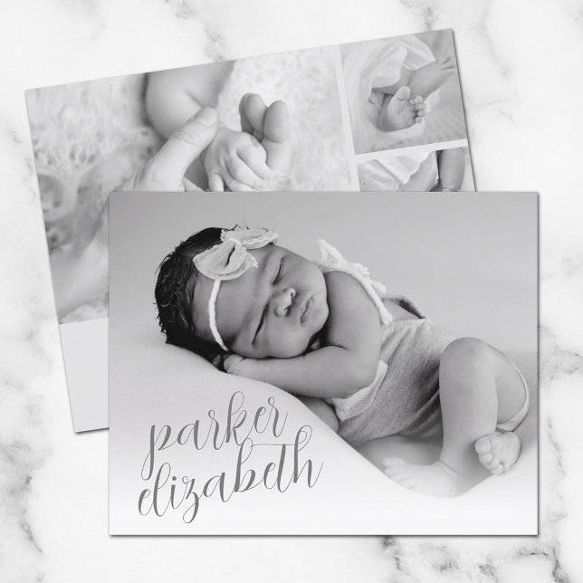 Budget Elegant Photo Collage Birth Announcement (Creator Uploaded)