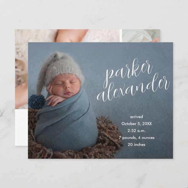 Budget Elegant Photo Collage Birth Announcement (Front/Back)