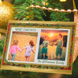 Budget Elegant Photo Collage Gold Merry Christmas Holiday Card<br><div class="desc">From the Charm Design Studio, a unique and wonderful Christmas frame for family photos on your special Christmas Card. The frame combines gold; green leaves and red -- with a touch of glitter -- to set it off. Room for two photos and several options for personalising the card. If you'd...</div>