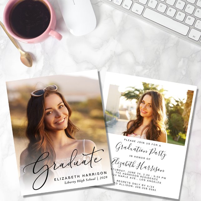 Budget Elegant Photo Graduation Party Invitation (An elegant photo graduation party invitation to celebrate the graduate's achievements)