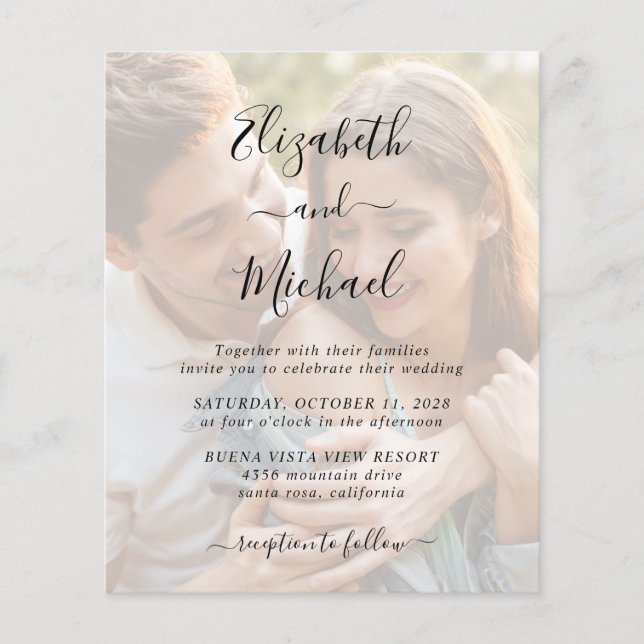 Budget Elegant Photo Overlay Wedding Invitation (Front)