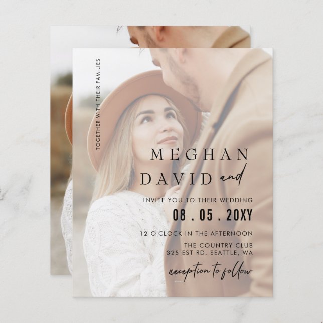 Budget Elegant Photo Overlay Wedding Invitation (Front/Back)