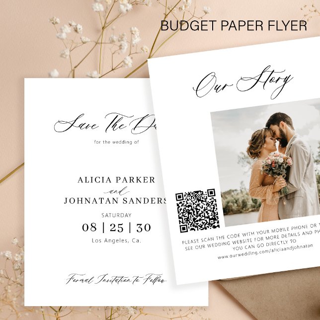 Budget elegant photo QR code wedding save the date Flyer (Creator Uploaded)
