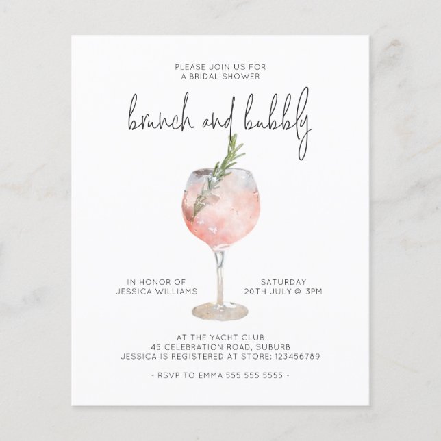 Budget Elegant Pink Brunch & Bubbly Bridal Shower  Flyer (Front)