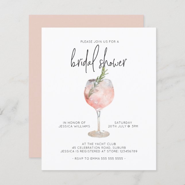 Budget Elegant Pink Cocktail Bridal Shower Brunch (Front/Back)