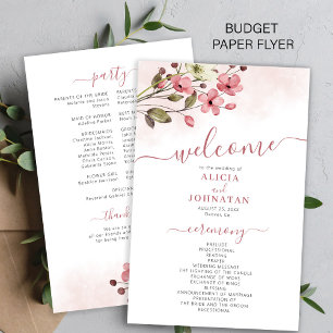Budget elegant pink floral wedding program flyer