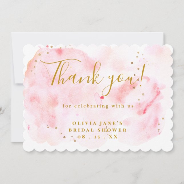 Budget Elegant Pink Gold Bridal Shower  Thank You Card (Front)