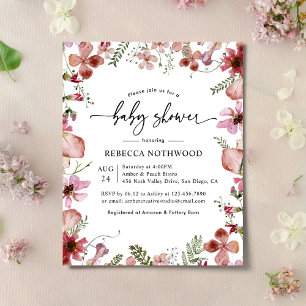 Budget Elegant Pink Red Baby Shower Invitation