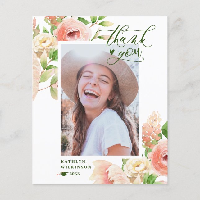 BUDGET Elegant Pink Rose Floral Thank You Card (Front)