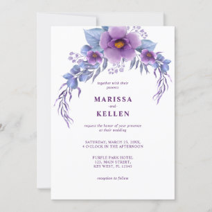 Budget Elegant Purple Watercolor Floral Wedding Invitation