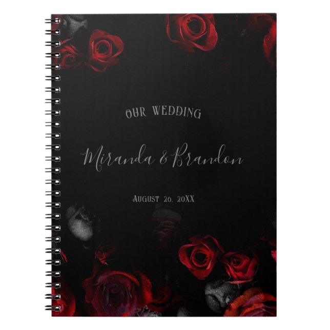 Budget Elegant Red Black Floral Wedding Planner Notebook (Front)