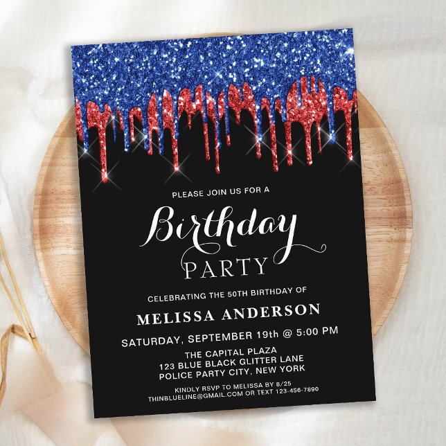 Budget Elegant Red Blue Glitter Patriotic Birthday (Creator Uploaded)