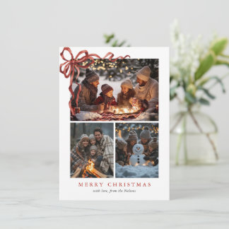 Budget Elegant Red Bow Christmas Four Photo Holida Holiday Card
