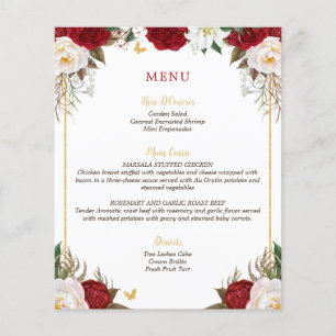 Budget Elegant Red Floral Quinceañera Menu