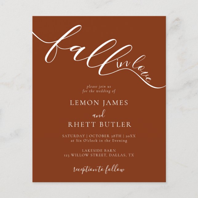 Budget Elegant Rustic Fall In Love Wedding Invites (Front)