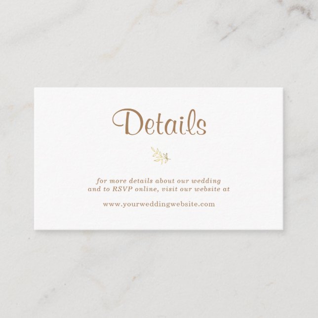BUDGET Elegant Rustic Gold Wedding Details Card (Front)