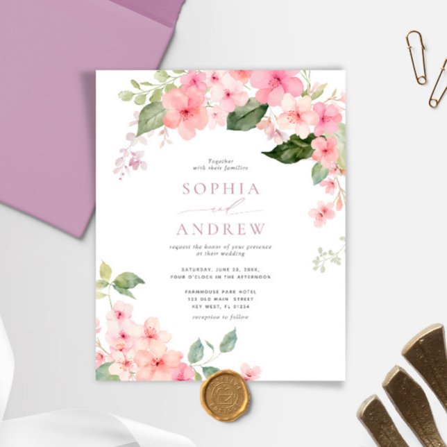 Budget Elegant Sakura Flowers Wedding Invitation (Creator Uploaded)