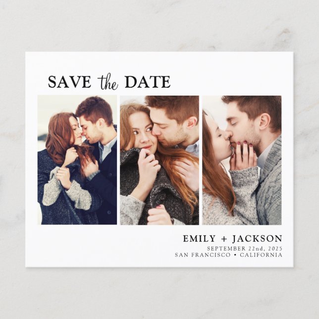 Budget Elegant Save the Date 3 Photo Invitations Flyer (Front)