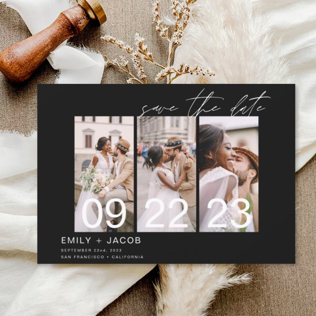 Budget Elegant Save the Date 3 Photo Invitations Flyer (Creator Uploaded)