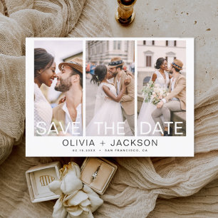 Budget Elegant Save the Date 3 Photo White Flyer