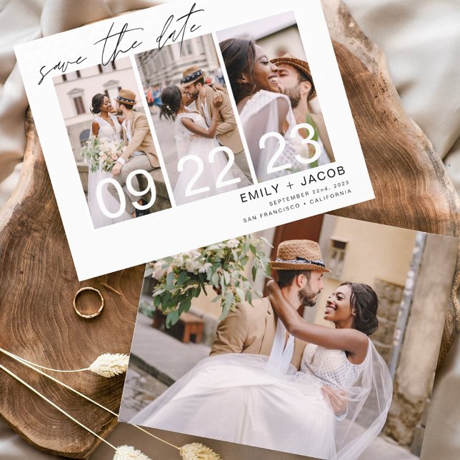 Budget Elegant Save the Date 4 Photo Invitations Flyer (Creator Uploaded)