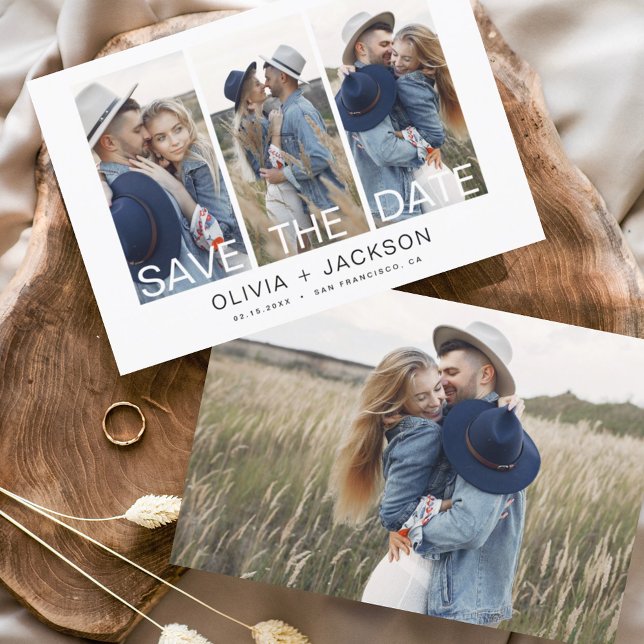 Budget Elegant Save the Date 4 Photo White  (Creator Uploaded)