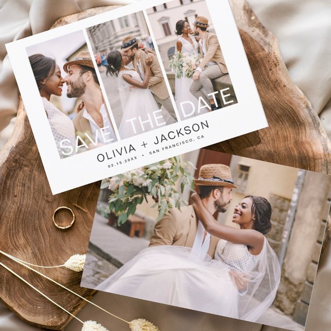 Budget Elegant Save the Date 4 Photo White Flyer (Creator Uploaded)