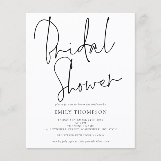 Budget Elegant Script Bridal Shower Invitation (Front)