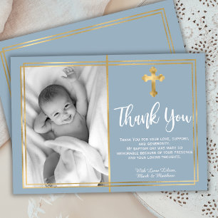 Budget Elegant Script Cross Blue Baptism Thank You