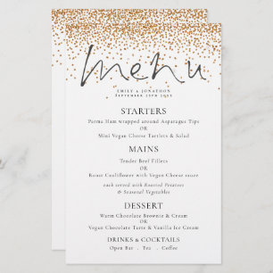 Budget Elegant Script Gold Glitter Wedding Menu