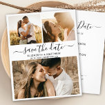 Budget Elegant Script Photo Collage Save The Date  Flyer<br><div class="desc">Budget elegant modern black and white script 3 photo collage wedding save the date announcement personalized affordable low budget flyer. Chic minimalist design template feature three (3) couple photo collage and elegant cursive hand lettering typography script „Save the Date” text in black on white background color. ***PLEASE NOTE! *** BUDGET...</div>