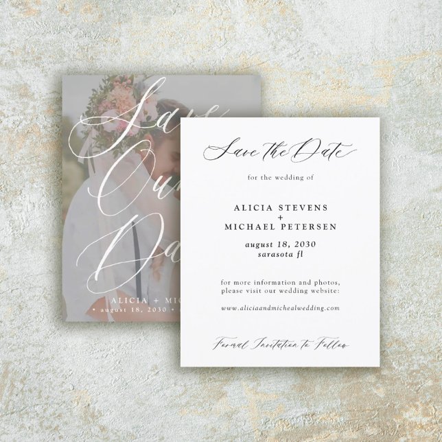Budget elegant script photo wedding save the date (Creator Uploaded)