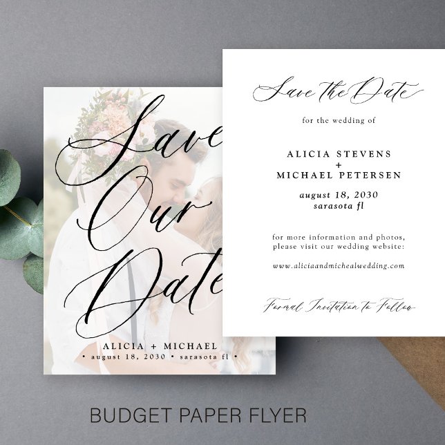 Budget elegant script photo wedding save the date flyer (Creator Uploaded)