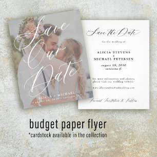 Budget elegant script photo wedding save the date flyer