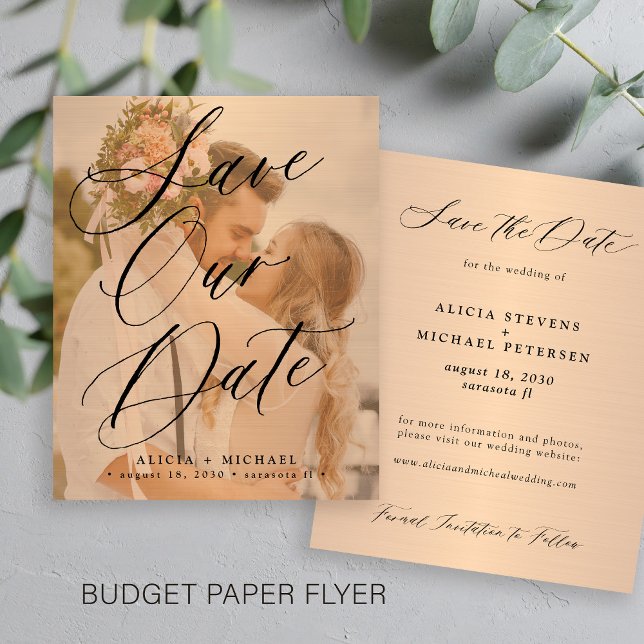 Budget elegant script photo wedding save the date  flyer (Creator Uploaded)