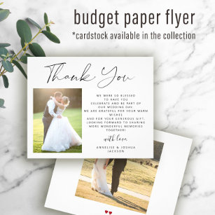 Budget elegant script photo wedding thank you flyer