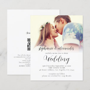 Budget Elegant Script QR Code Photo Wedding Invite
