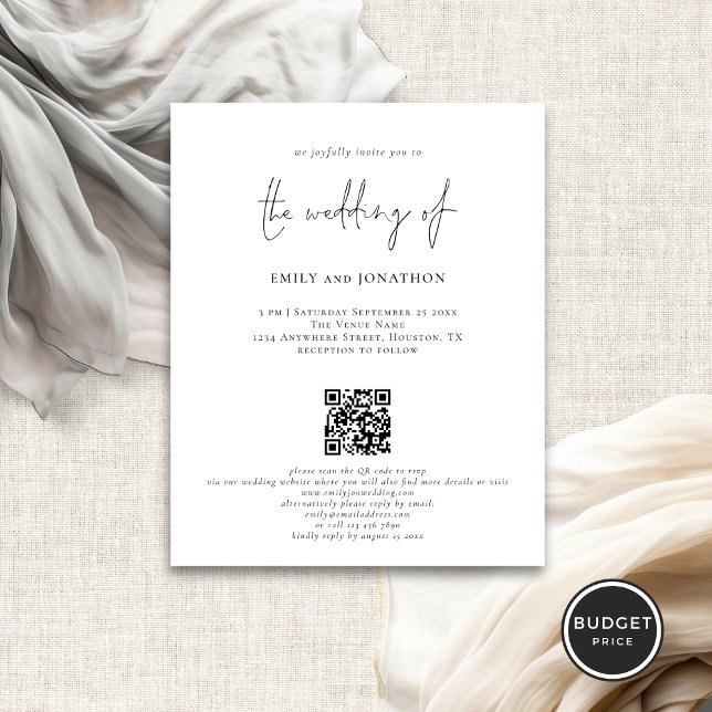 Budget Elegant Script QR Code Wedding Invitation (Creator Uploaded)