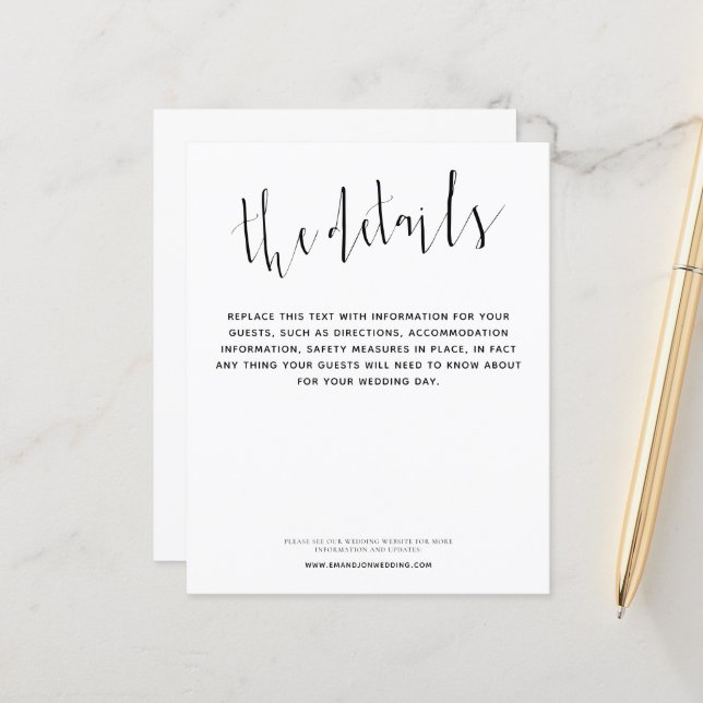 Budget Elegant Script Wedding Details Enclosure (Front/Back In Situ)