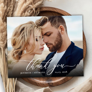 Budget Elegant Script Wedding Photo Thank You Card
