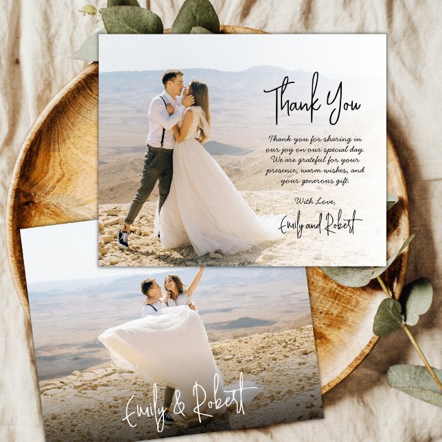 Budget Elegant Script Wedding Thank You Photo Card (Creator Uploaded)