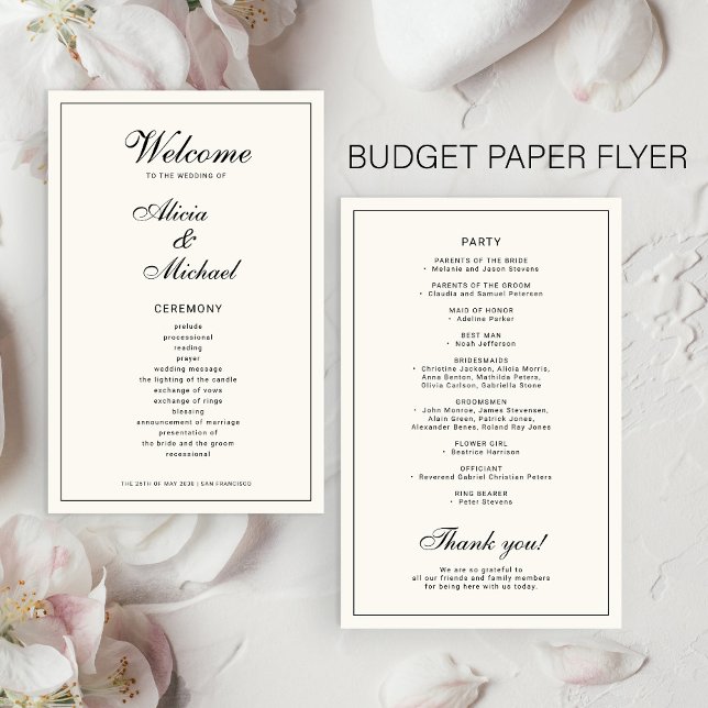 Budget elegant simple black ivory wedding program flyer (Creator Uploaded)