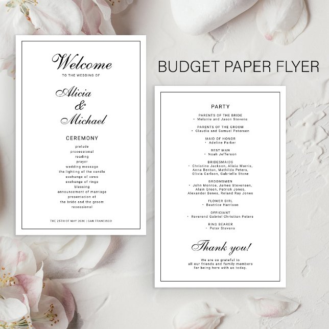 Budget elegant simple black white wedding program flyer (Creator Uploaded)