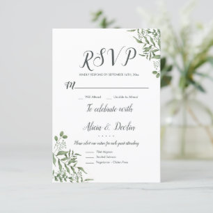 Budget Elegant Succulent Eucalyptus Leaves RSVP Card