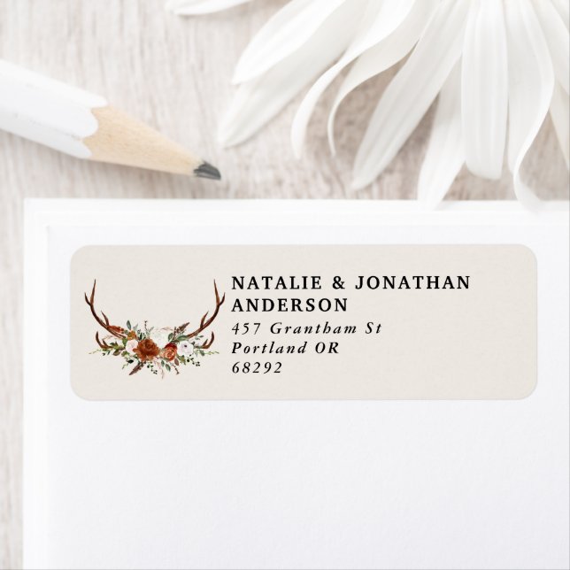 Budget elegant terracotta floral botanical return address label (Insitu)