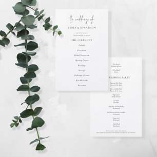 Budget Elegant Text  Black White Wedding Program